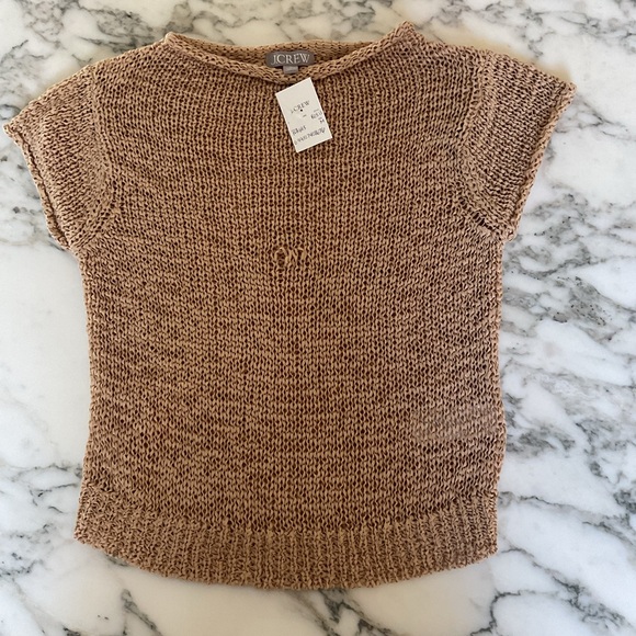 NWT J Crew Top Women’s M Tan Textured Sweater Tee Loose Knit Boho - pull flaws - Picture 5 of 12